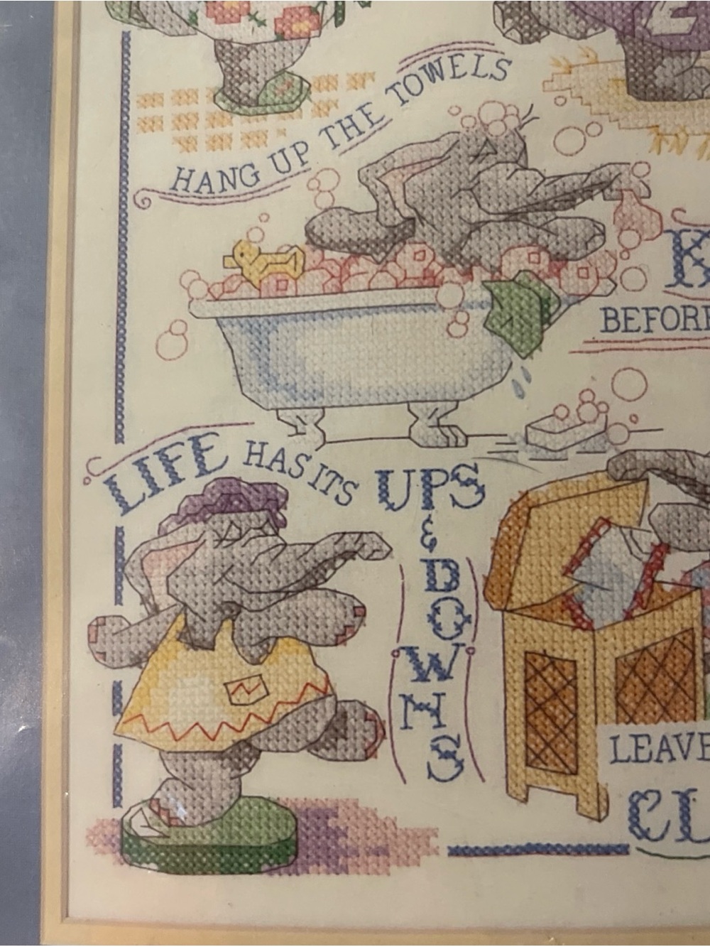 Sunset Stamped Cross Stitch Kit Unopened "Bathroom Elephants" Unopened Cute
